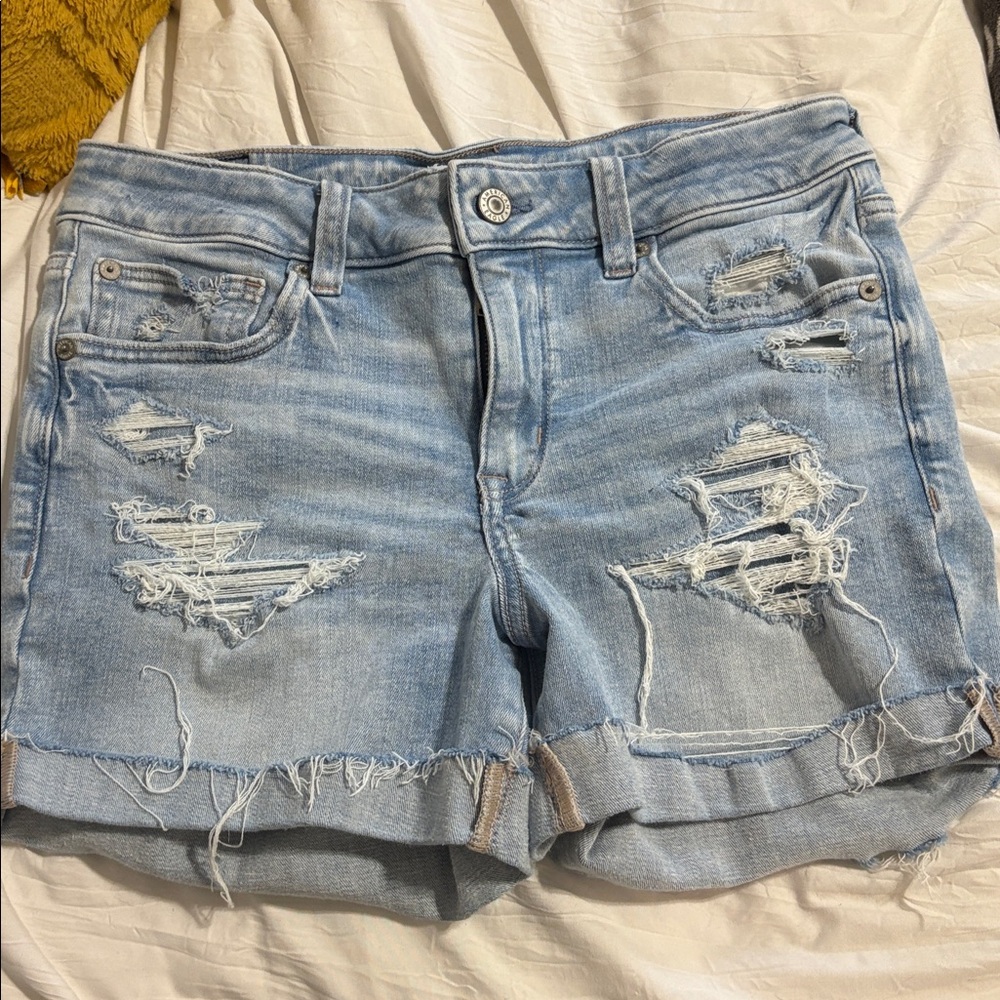 American Eagle Outfitters Light Blue Distressed Jean Shorts